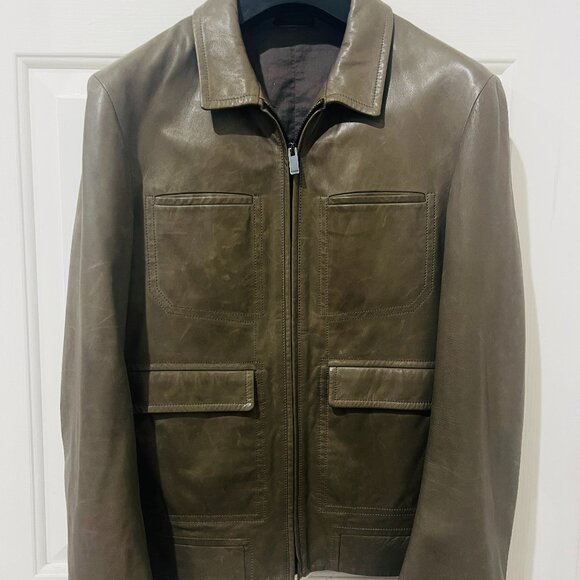 Jil Sander Trucker Leather jacket S olive green MSRP $3000 - Picture 1 of 9